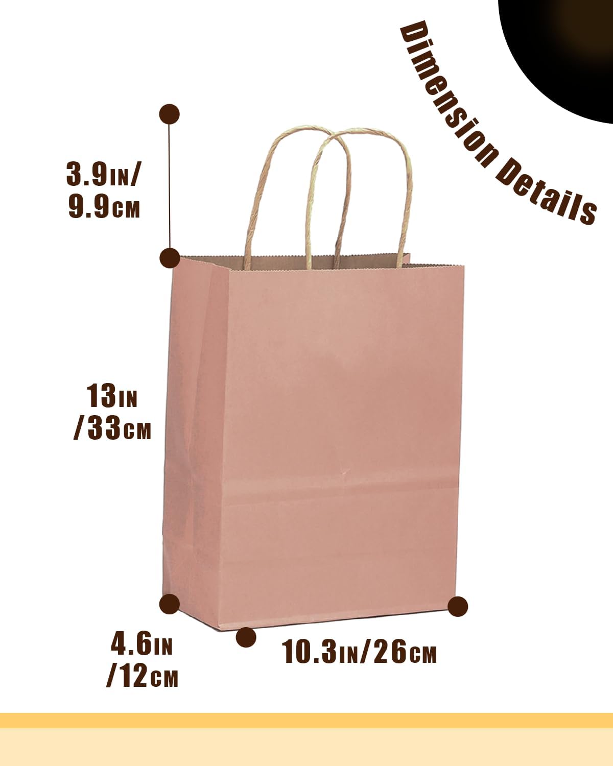 qiqee 100PCS Gift Bag with Handles Bulk Kraft Dusty Pink Paper Bags Multiple Uses (13"x10.3"x4.6"- Large Size)