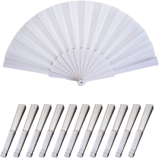 HUNANBANG 1 Dozen 12 Pieces Folding Hand Fans Church Wedding Gift, Party Favors, DIY Decoration Gift Size9 Wholesale 12pack (White 12pcs)