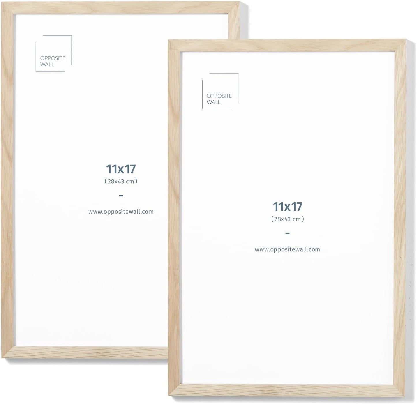 Opposite Wall - 11x17 in - Natural Solid Oak Wood Picture Frame - Lightweight, Versatile & Shatterproof - Wall Hanging Poster or Photo Frame - Wall Decor for Office, Gallery & Home - 2 Pack