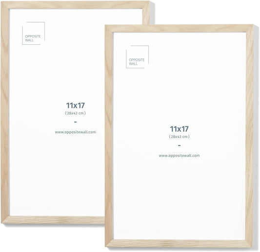 Opposite Wall - 11x17 in - Natural Solid Oak Wood Picture Frame - Lightweight, Versatile & Shatterproof - Wall Hanging Poster or Photo Frame - Wall Decor for Office, Gallery & Home - 2 Pack