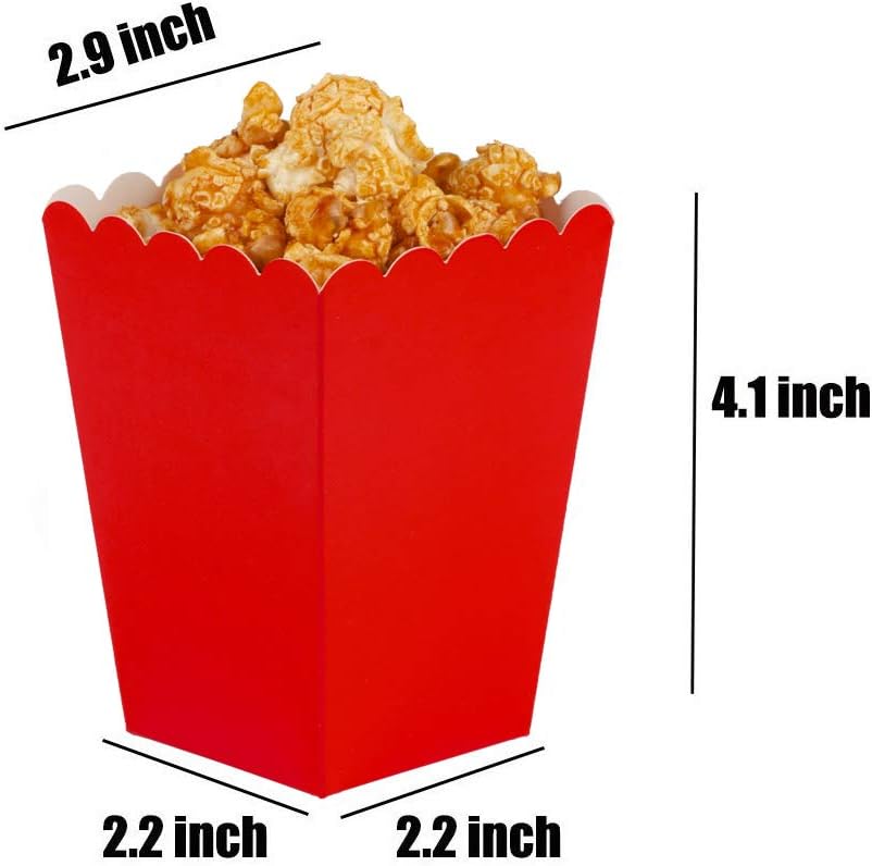 Red Mini Popcorn Boxes - Cardboard Popcorn Containers for Party, Pack of 12