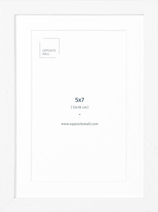 Opposite Wall - 5x7 in - White Solid Oak Wood Picture Frames with Mat - Wall Hanging & Tabletop Photo Frame - Pictures Display 4x6 with Mat, 5x7 without - Office, Gallery & Home Decor