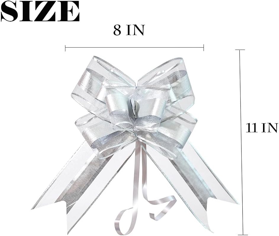 Large Bows for Gift Wrapping, Big Bow for Present, Wedding Decor, Christmas Gifts Decoration for Man, Birthdays, Valentine's Day, Anniversary(Sliver, 8 inches, 10 PCS)