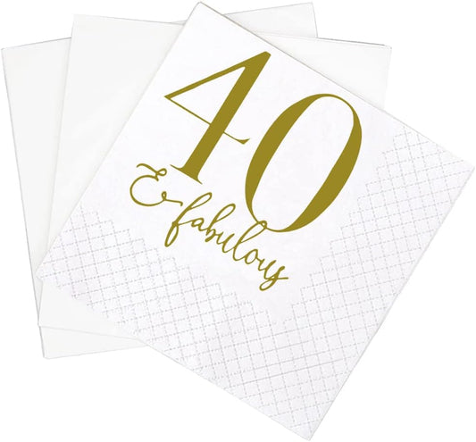 SharkBliss 40 and Fabulous Birthday Cocktail Napkins, 100 Pack Gold 40 and Fabulous Happy Birthday Cocktail Beverage Napkins for His Her Forty 40th Birthday | 2-Ply, 5x5" (40 and Fabulous Napkins)