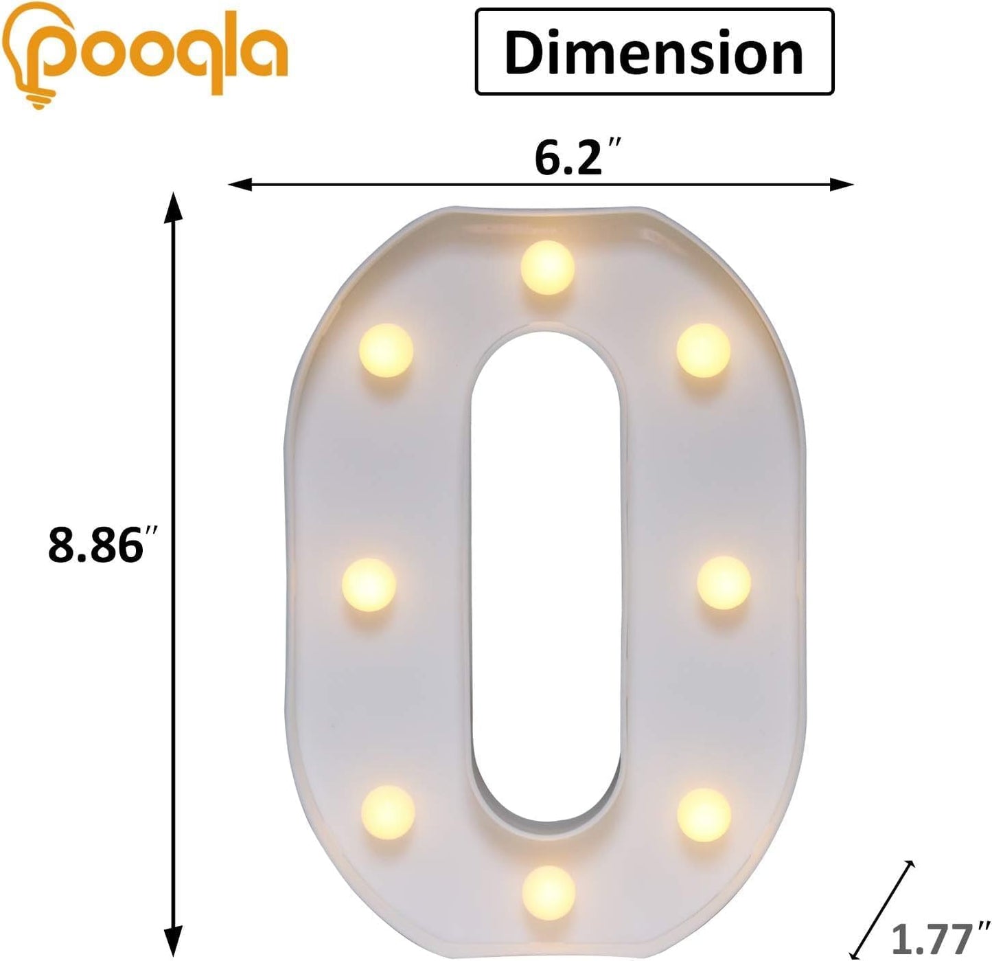 Pooqla LED Light Up Numbers, Warm White and Cool White Decorative Lighted Marquee Numbers, Light Up Numbers for Boys Girls Party, Wedding, Bar, Night Light, Room Decor, Birthday Decoration, Number 0
