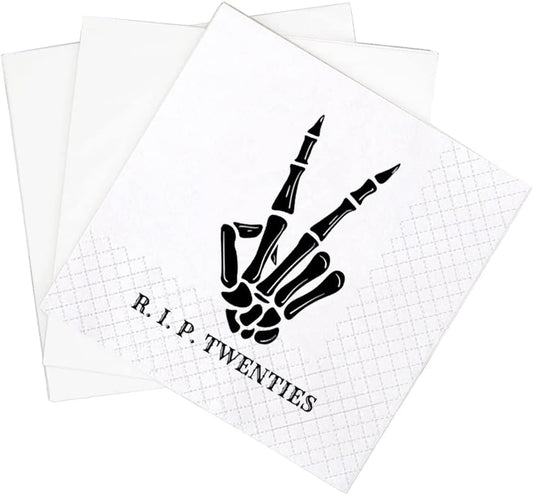 SharkBliss RIP Twenties Cocktail Napkins, 100 Pack RIP Twenties Death to My 20s Dirty 30 Birthday Paper Cocktail Beverage Napkins in Bulk for 30th Birthday | 2-Ply, 5x5" (RIP Twenties Napkins)