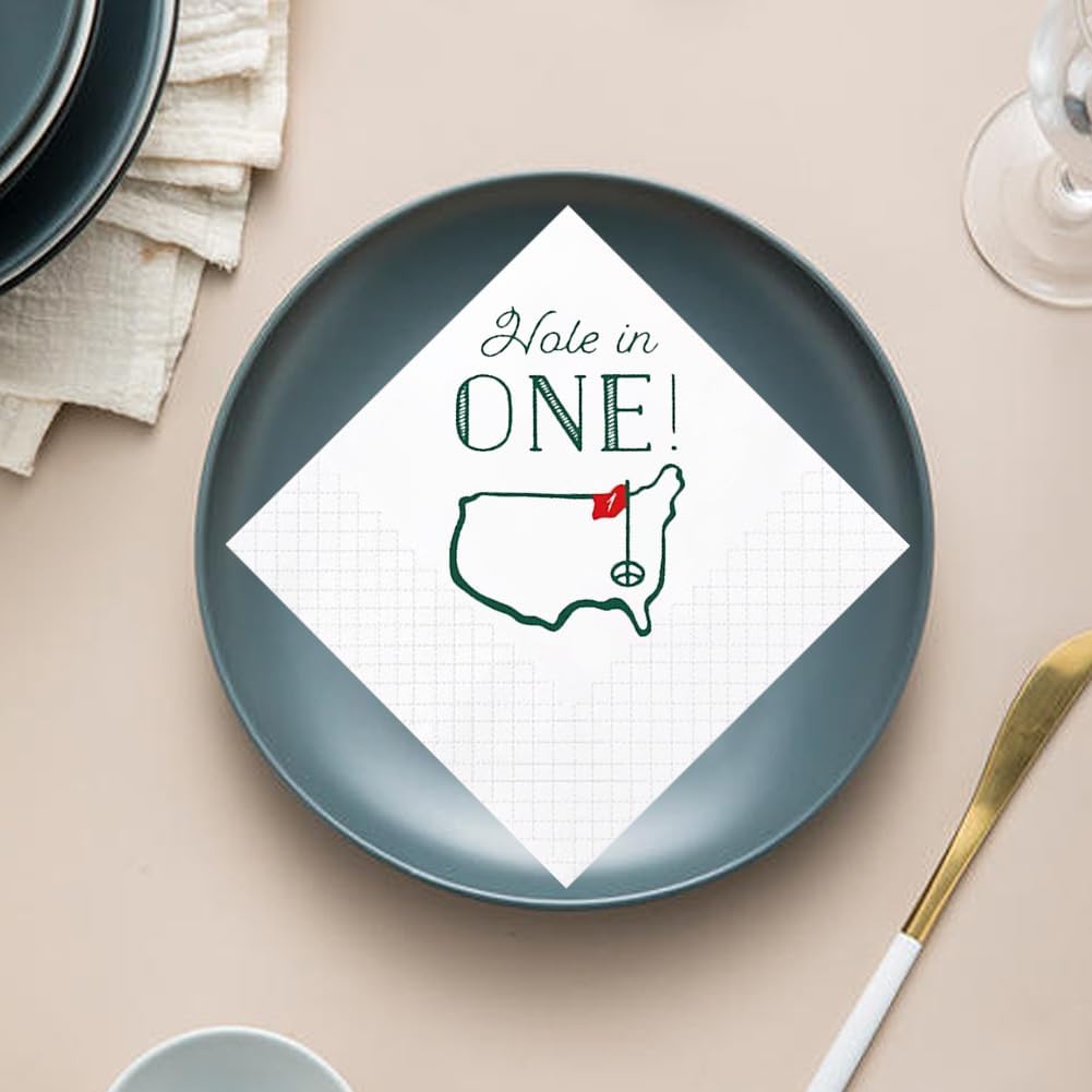 Golf Cocktail Napkins 2-Pack, 200 Count Hole in One First Birthday Golf Themed Paper Disposable Napkins for Baby 1st Hole In One Birthday Decorations, Golf Party Supplies, 2-Ply, 5x5 Inches