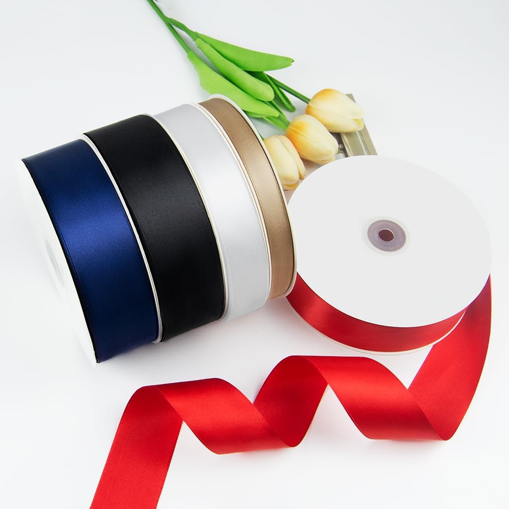 1" x 100 Yards Satin Ribbon - Green Silk Ribbon with Spool - Ideal for Gift Wrapping, Floral Bouquets, Crafts, Wedding Party Decorations, Christmas and Sewing Projects