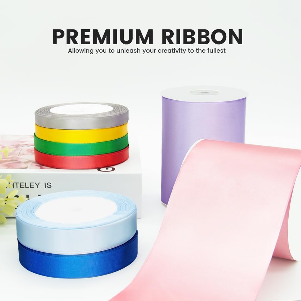 4" x 25 Yards Satin Ribbon, Navy Blue Silk Ribbon Ideal for Gift Wrapping, Floral Bouquets, Crafts, Wedding Party Decorations, Christmas and Sewing Projects