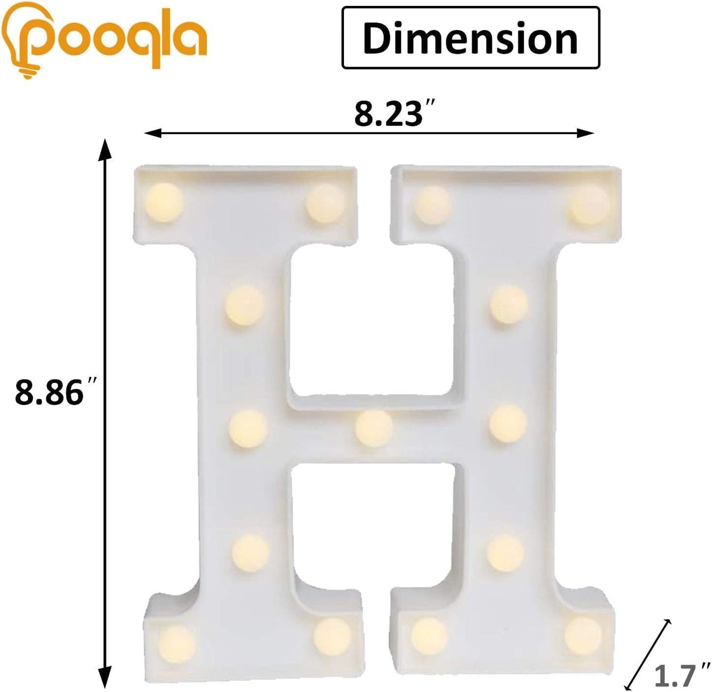 Pooqla LED Marquee Letter Lights, Warm White and Cool White Decorative Lighted Letters, Light Up Alphabet Letters for Boys Girls, Party, Wedding, Bar, Night Light, Birthday Decoration, Letter H