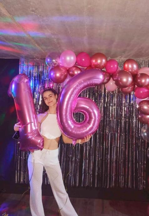 40 Inch Pink Mylar Foil Number 6 Birthday Balloon, Digital Balloons for 6 16 Boy Girl Party Decorations Supplies, Big Helium Balloon Numbers for 26 36 46 60 Men Women Anniversary