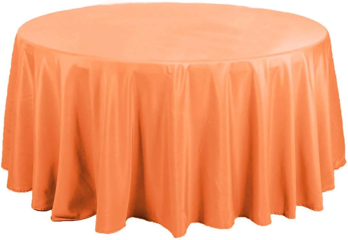 Efavormart Round Tablecloth, 120 Inch Stain & Wrinkle Resistant Washable Table Cloth, Decorative Polyester Fabric Table Cover for Banquet, Wedding, Dining - Orange