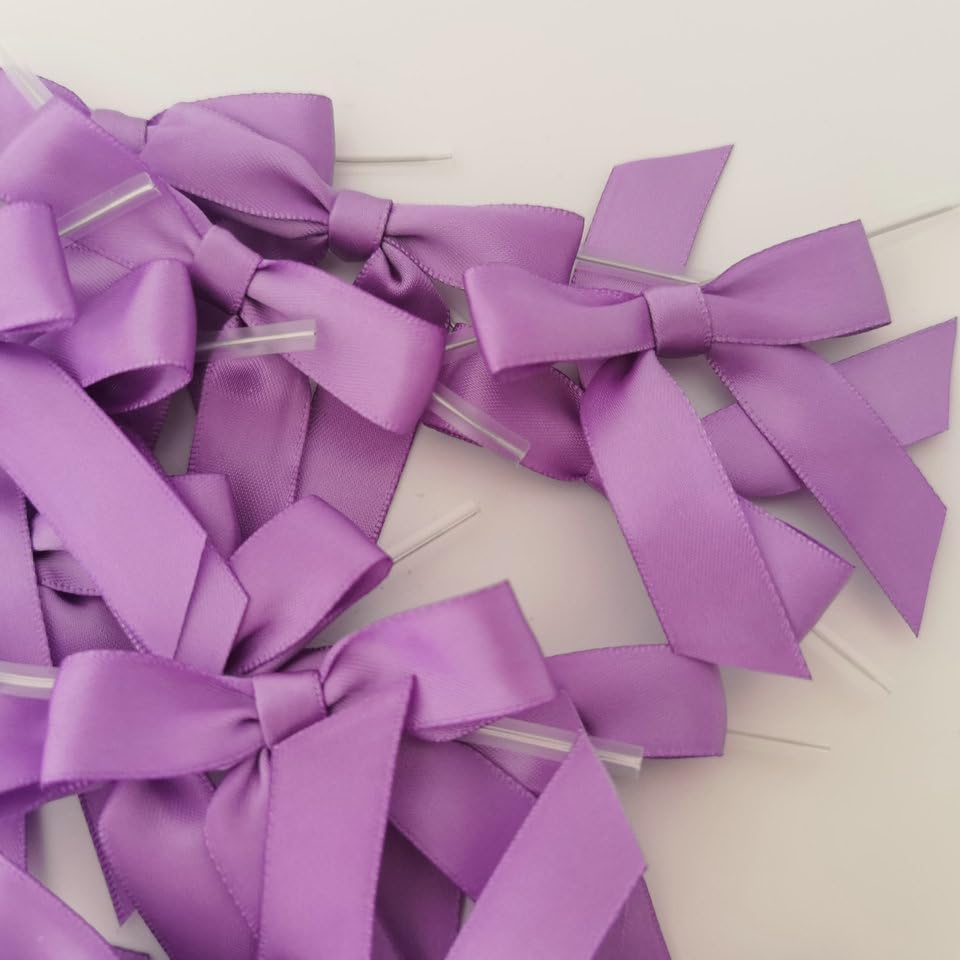 50pcs 2-1/2" Purple Satin Ribbon Bows with Twist Ties Mini Ribbon Bows for Candy Partiy Decoration Gift Packing&Wrapping Accessoried(Purple)