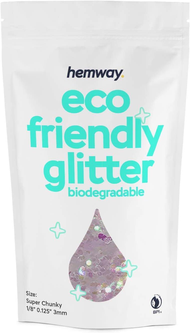 Hemway Eco Friendly Biodegradable Glitter 100g / 3.5oz Bio Cosmetic Safe Sparkle Vegan for Face, Eyeshadow, Body, Hair, Nail and Festival - Super Chunky (1/8" 0.125" 3mm) - Mother of Pearl Iridescent