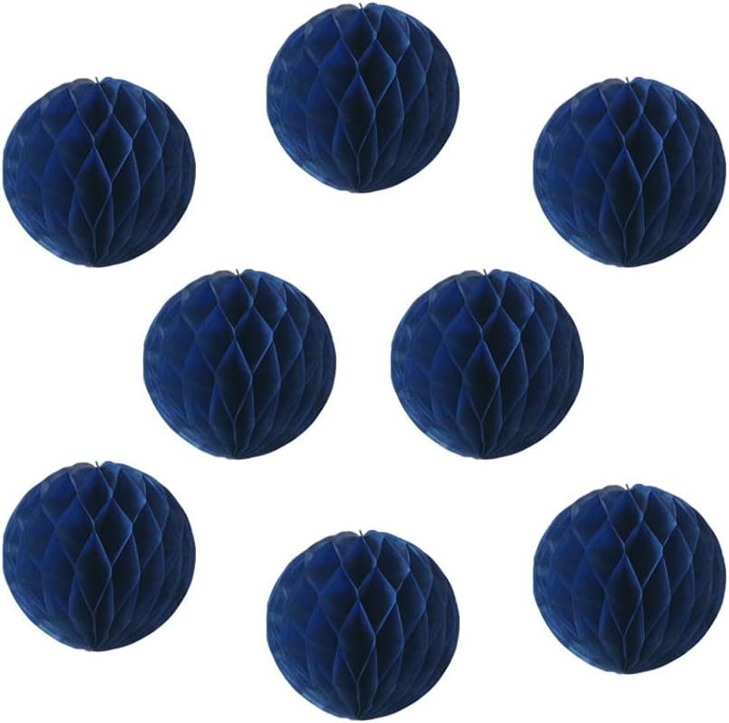 8pcs 8inch Royal Blue Honeycomb Balls - Decorative Tissue Pom Poms Flower Balls for Birthday Wedding Nursery Baby Shower Home Decor