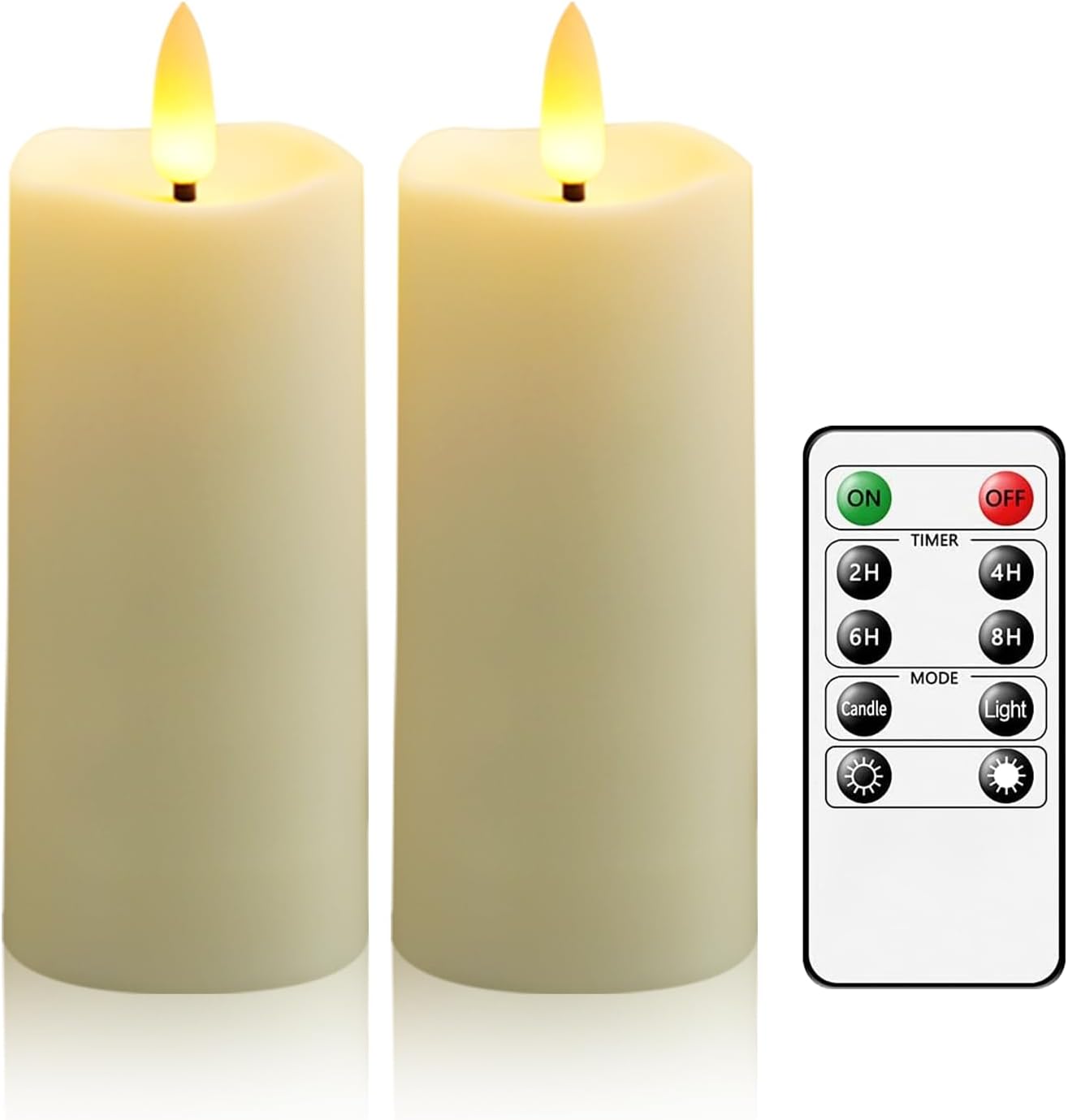 Plastic Waterproof Outdoor flameless Candles, LED Candles, with Remote Control and Timer, Battery-Powered Candles, Suitable for Camping, courtyards and Home Decoration,Set of 2（Ivory）