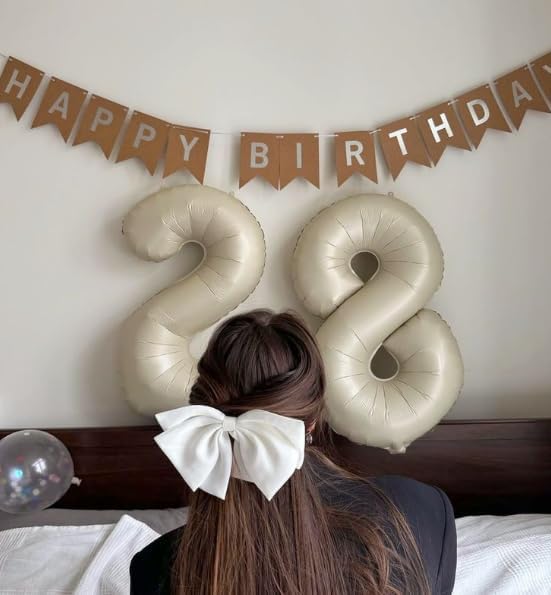 Cream White Foil Number 8 Balloon 40 Inch, Helium Mylar Eight Number 8 18 28 38 48 58 80 88 Birthday Balloons, 8th Cream White Women Men Wedding Anniversary, Graduations Party Supplies
