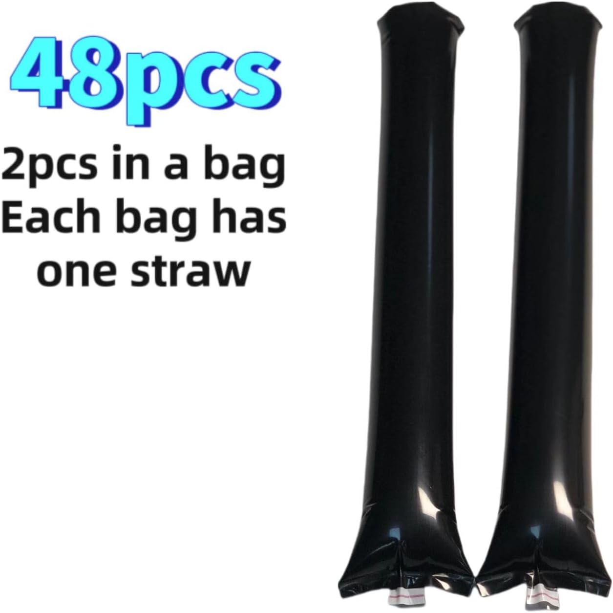 48pcs Round Head Boom Sticks Thunder Sticks Cheering Sticks Team Spirit Plastic Cheerleading Spirit Stick Clapper Inflatable Noise Maker Sports Supply (Black)