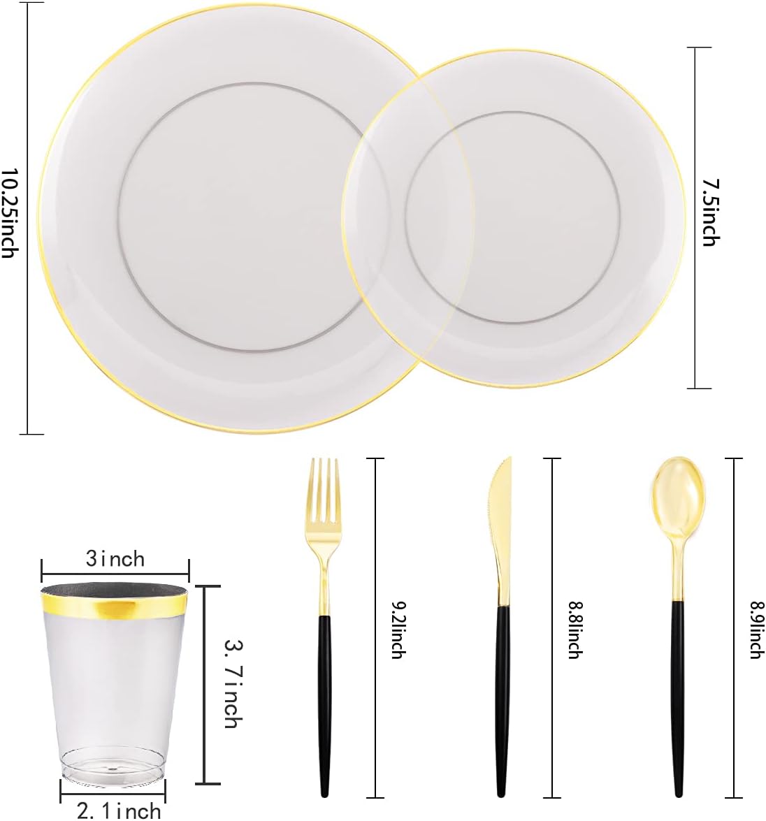Supernal 180pcs Black Plastic Dinnerware Set Include Gold and Black Plates,Clear Disposable Plates,Gold Plastic Silverware，Clear Cups Suit for Party, Birthday