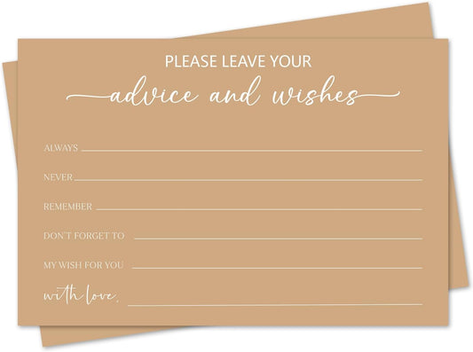 Brown Advice and Wishes Card, Advice Cards for The Bride and Groom, Bridal Shower,Wedding or Baby Shower, Birthday, Graduation, Retirement, Guestbook - 25 Cards -06
