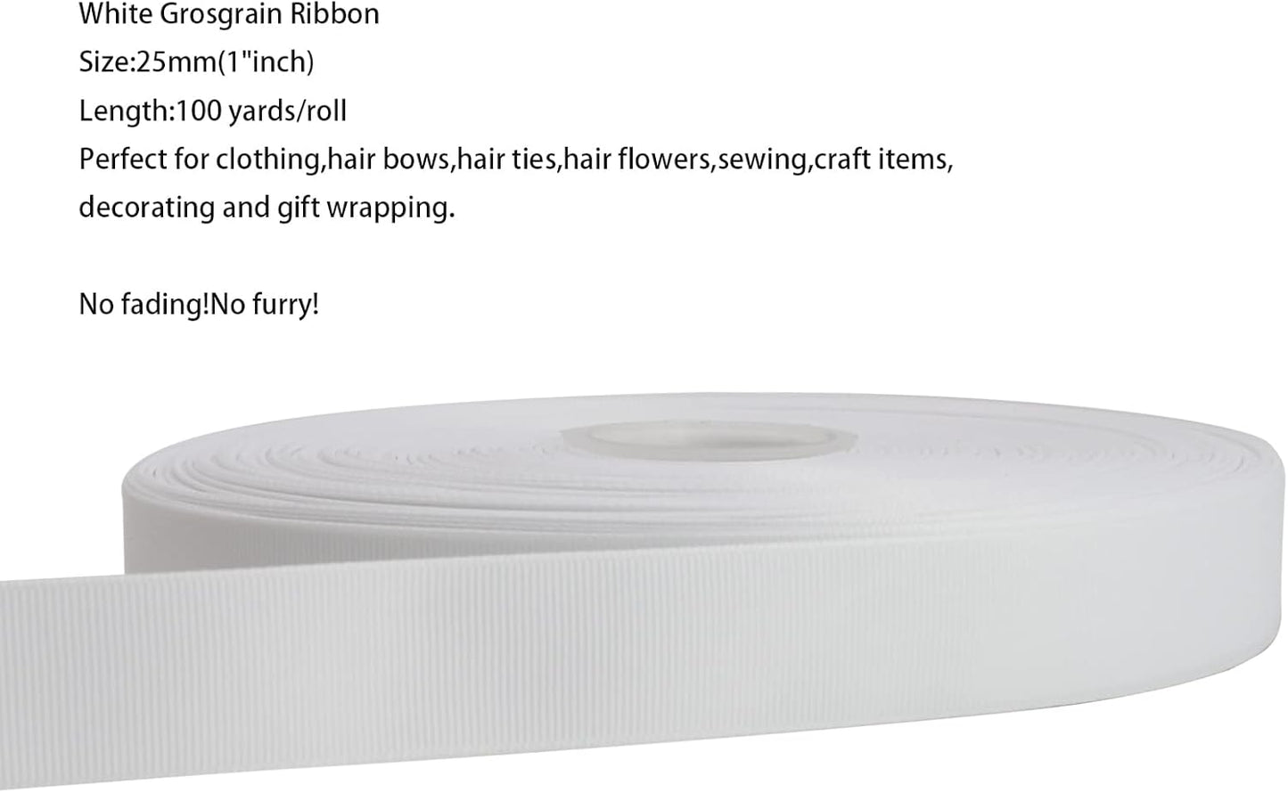 Jesep One Roll 100 Yards 1" Soild Grosgrain Ribbon Boutique Gift Wrapping Package Ribbon, DIY Crafts Bow Hair Headband Accessories Assorted Ribbon#29(1" 25mm, White)