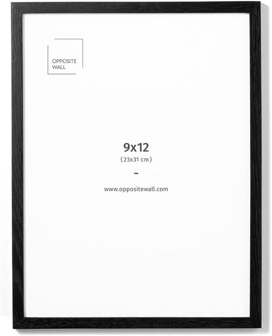 Opposite Wall - 9x12 in - Black Oak Wood Picture Frame - Lightweight, Versatile & Shatterproof - Wall Hanging Poster or Photo Frame - Wall Decor for Office, Gallery & Home