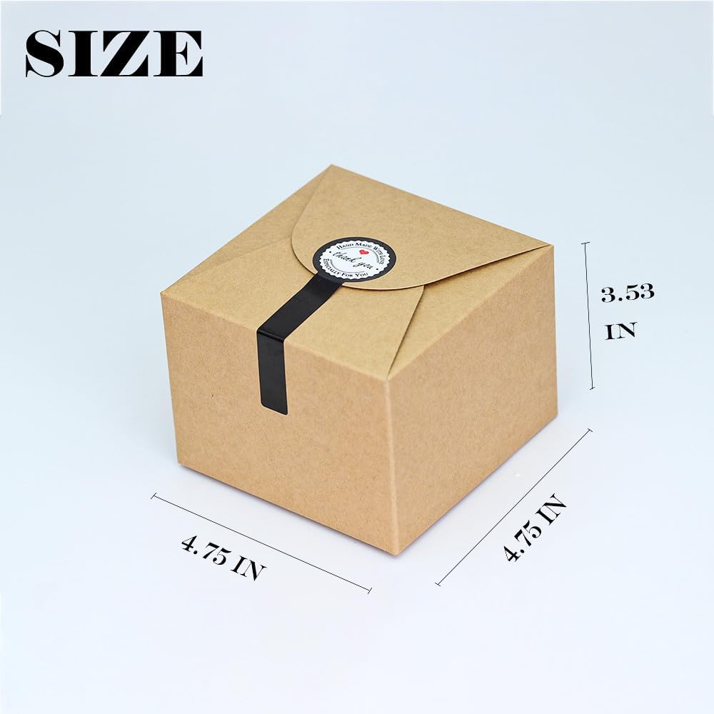 Brown Gift Box with Stickers, 10 Pack Small Cute Boxes for Gifts, Candy, Cookie, Chocolate, Craft, Candle, Party, Birthday and More(4.75” x 4.75” x 3.53”)