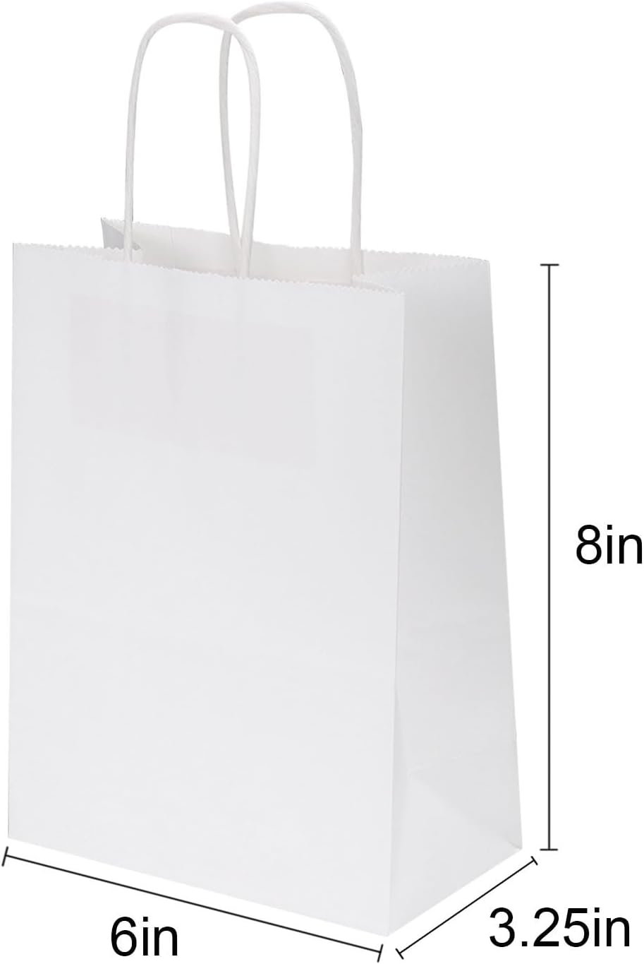 Joybe 100 Pack 6x3.25x8 Inch Small White Paper Bags with Handles Bulk, Kraft Paper Gift Bags for Birthday Party Favors Grocery Retail Shopping Business Goody Merchandise Craft Blank Sacks (100pcs)