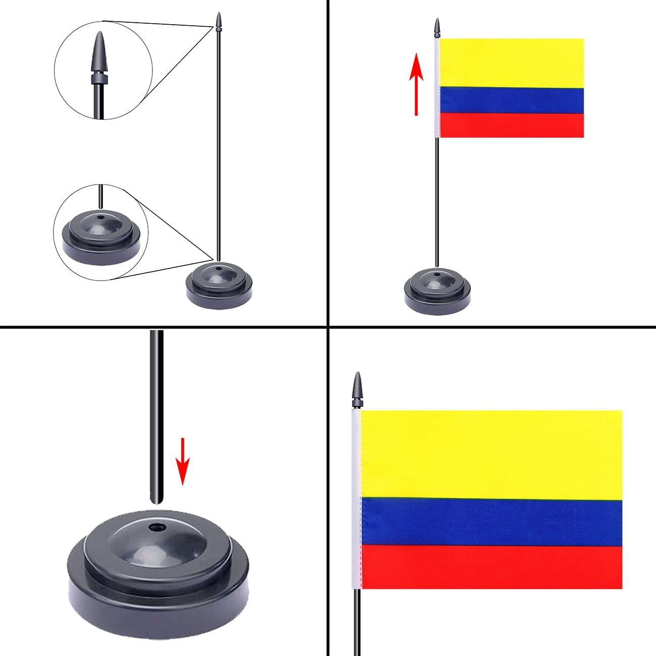 WXTWK 2 Pack Colombian Flag Colombian Deluxe Desk Flag Set - Mini Small Colombiana Table Office Flags with Black 12" Solid Pole Stand Base Classroom Meeting Desktop Decorations
