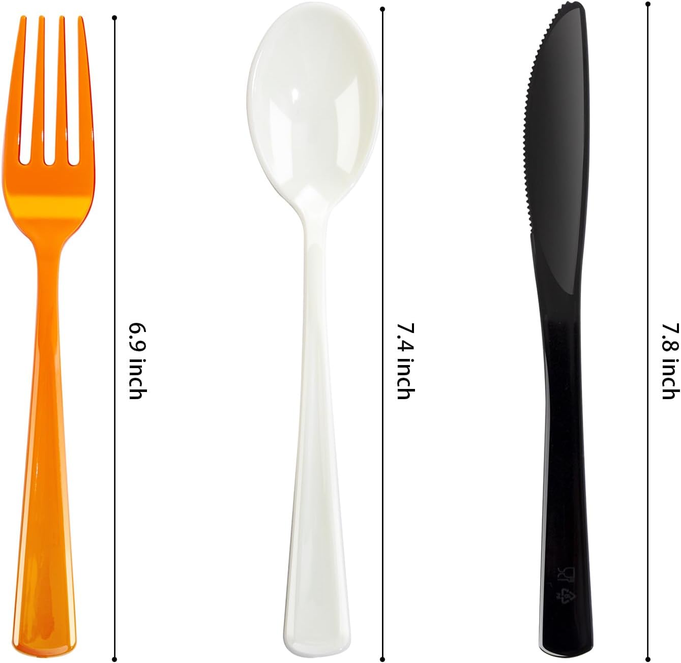 NOCCUR 180PCS Halloween Plastic Silverware Set - Tricolor Flatware Disposable Supplies Include 60 Black Knives, 60 Orange Forks, 60 White Spoons - Ideal for Halloween Party
