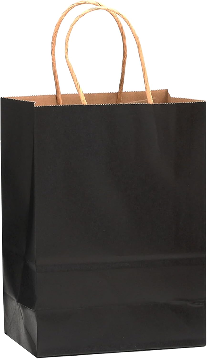 qiqee 50-Packs Black Paper Gift Bags with Handles Bulk 13"x10.3"x4.6" Large Size Party Favor Bags Multiple Uses