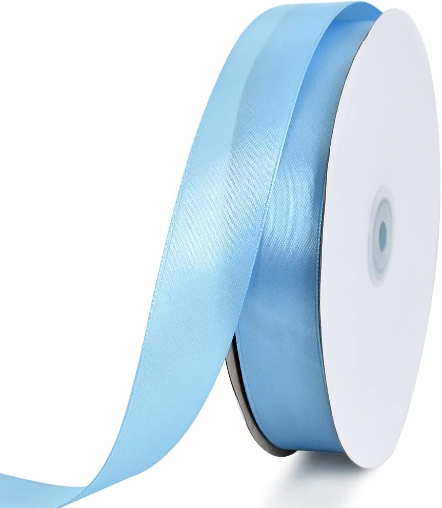 TONIFUL 1 Inch x 100yds Sky Blue Satin Ribbon, Thin Solid Color Satin Ribbon for Gift Wrapping, Crafts, Hair Bows Making, Wedding Party Decoration, Invitation Cards, Floral Bouquets