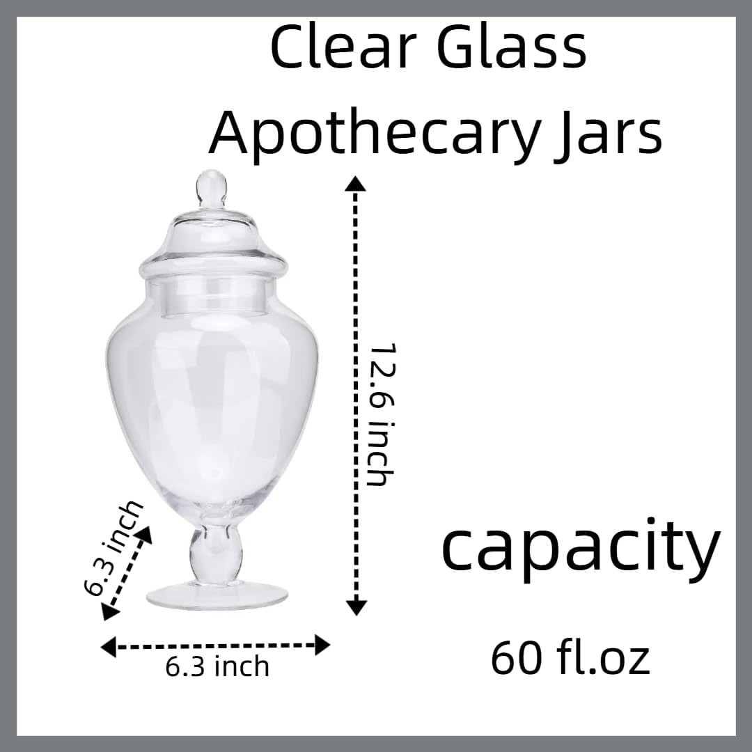 Glass Apothecary Jars with Lid, Clear Glass Candy Jar for Candy Buffet, Decorative Glass Jar for Party, Wedding and Home Decor, Classic Glass Candy Canister (Height: 12.6", Diameter: 6.5")
