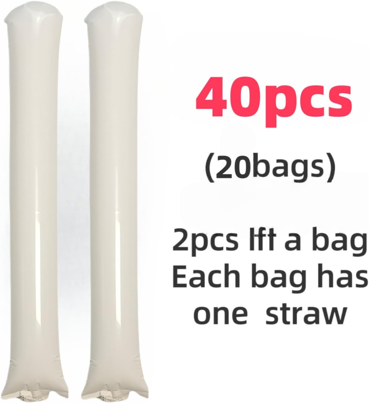 40pcs Round headTeam Spirit Boom Sticks Thunder Sticks Cheering Sticks Team Spirit Plastic Cheerleading Spirit Stick Clapper Inflatable Noise Maker Sports Supply (White)