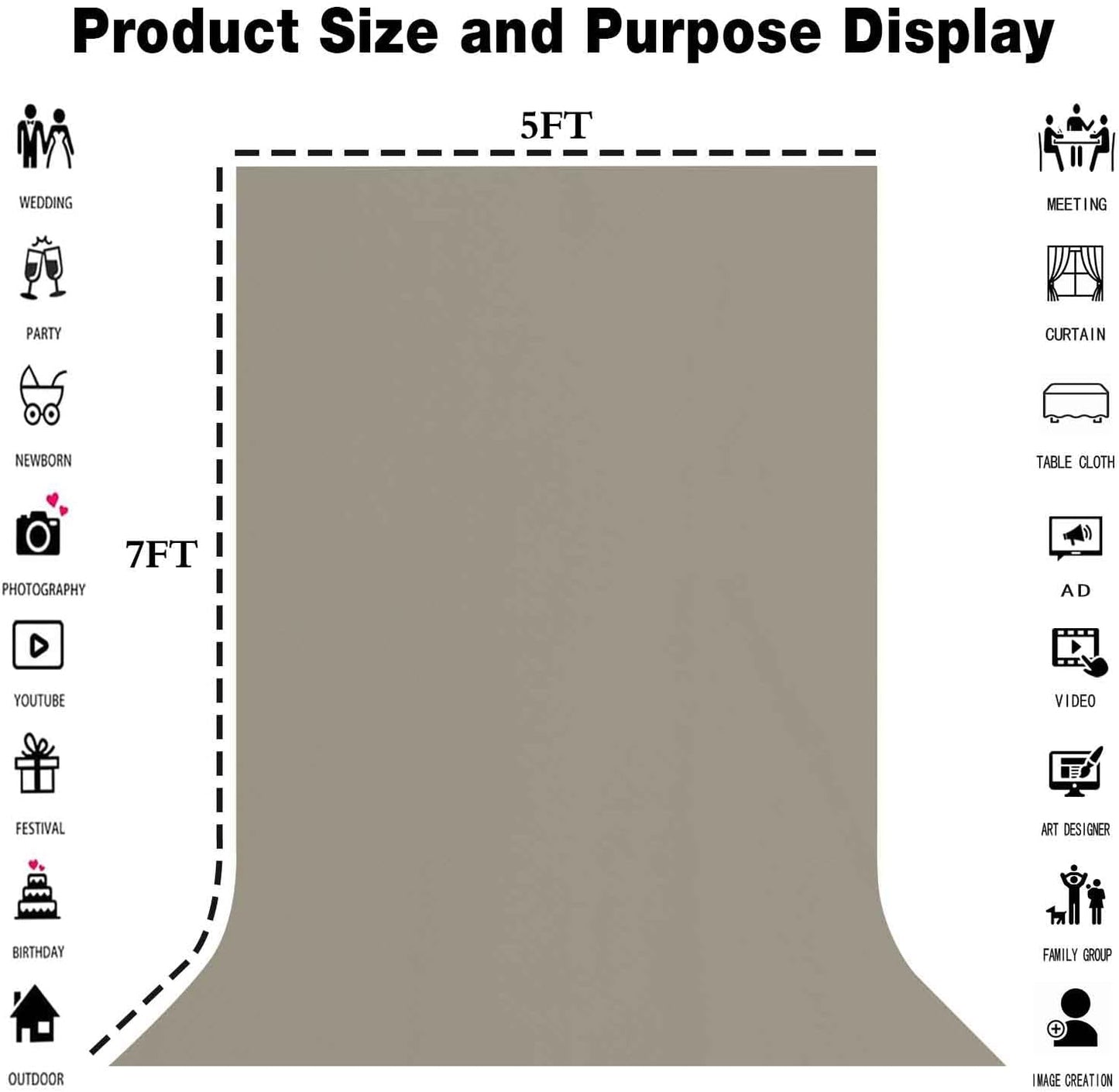 5x7FT Gray Screen Backdrop Photo Background, Pure Grey Color, Professional Photography Video Studio, Events, Streaming, Games, Live Streaming, Video Shooting