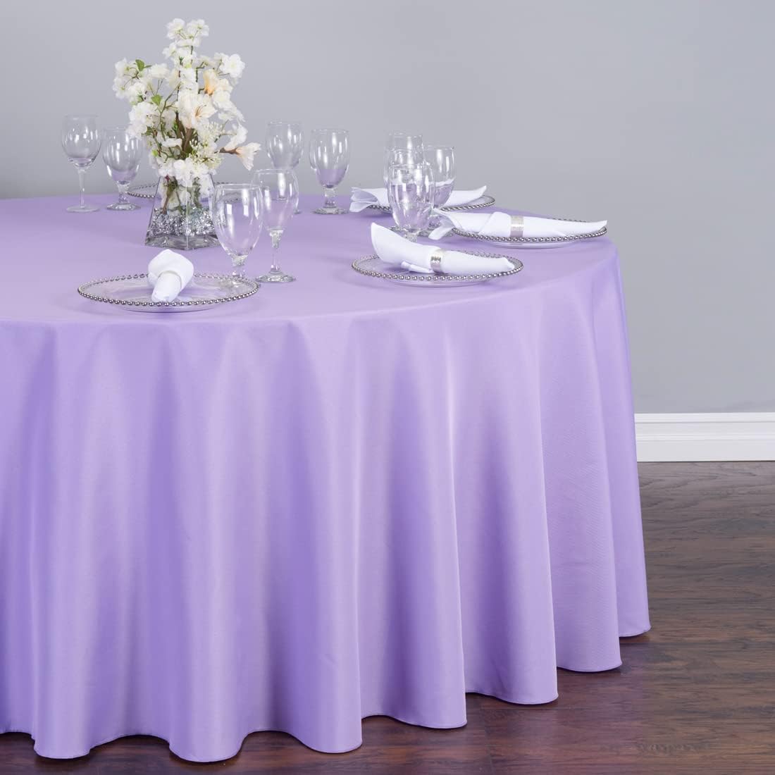 LTC LINENS 10 Pack 120 Inch Round Tablecloth Lavender for 60 Inch Round Table - Bulk Round Table Cover - Washable, Wrinkle Resistant Polyester Fabric Cloth for Wedding, Party