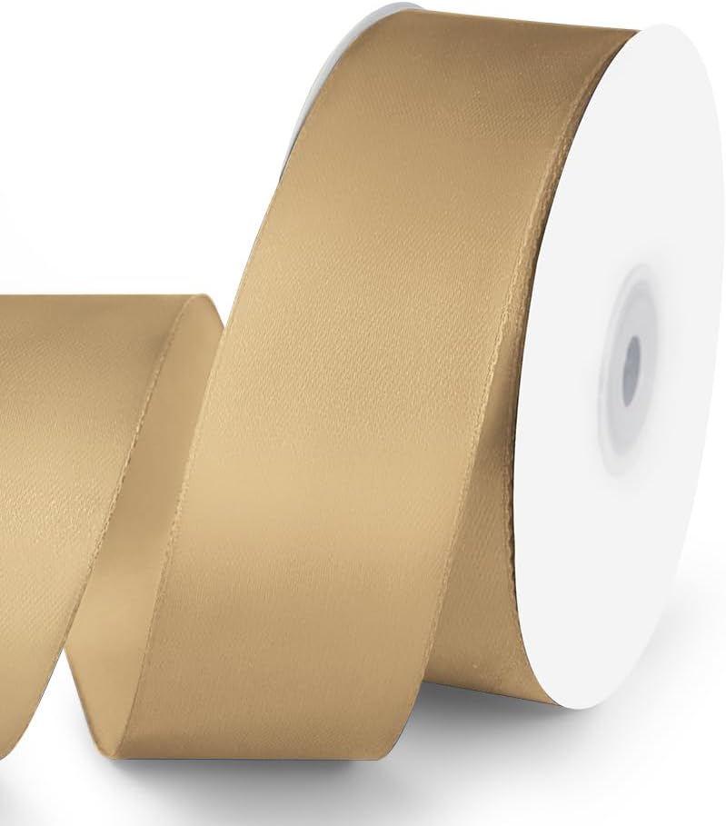 1-1/2" Wide x 50 Yards Champagne Gold Single Faced Polyester Satin Ribbon for Wedding Decor, Wreath, Crafts, Gift Wrapping & Other Projects