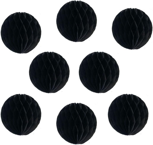 8pcs 10 inch Paper Honeycomb Balls Decorative Tissue Pom Poms Flower Art Hanging Balls for Birthday Wedding Nursery Baby Shower Home Decor (10inch, Black)