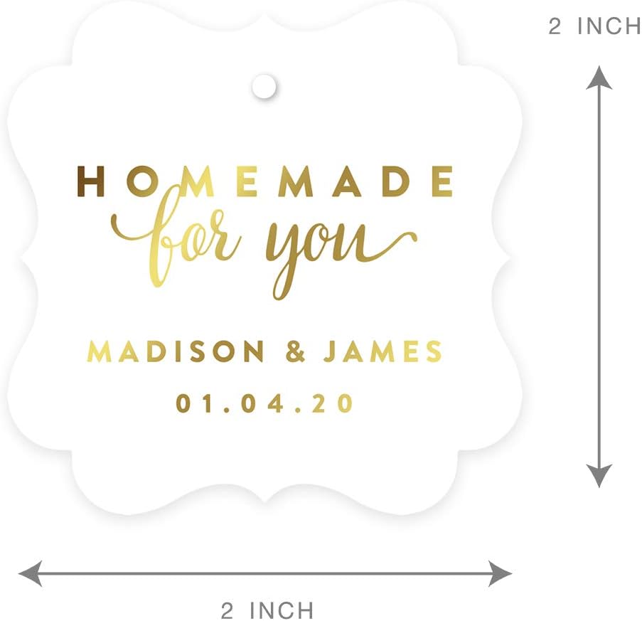 Andaz Press Personalized Fancy Frame Square Wedding Gift Tags, Metallic Gold Ink, Homemade for You, 24-Pack, Custom Made Any Name