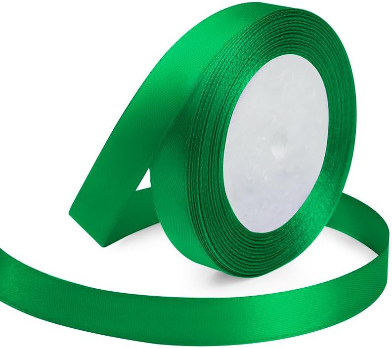 KMER LIFE Green Ribbon 5/8 Inches x 25 Yards Satin Ribbons Perfect for Halloween, Wreath, Corset, Floral, Floral Arrangement, Christmas, Wedding Party Decoration, Bow Making & Other Projects