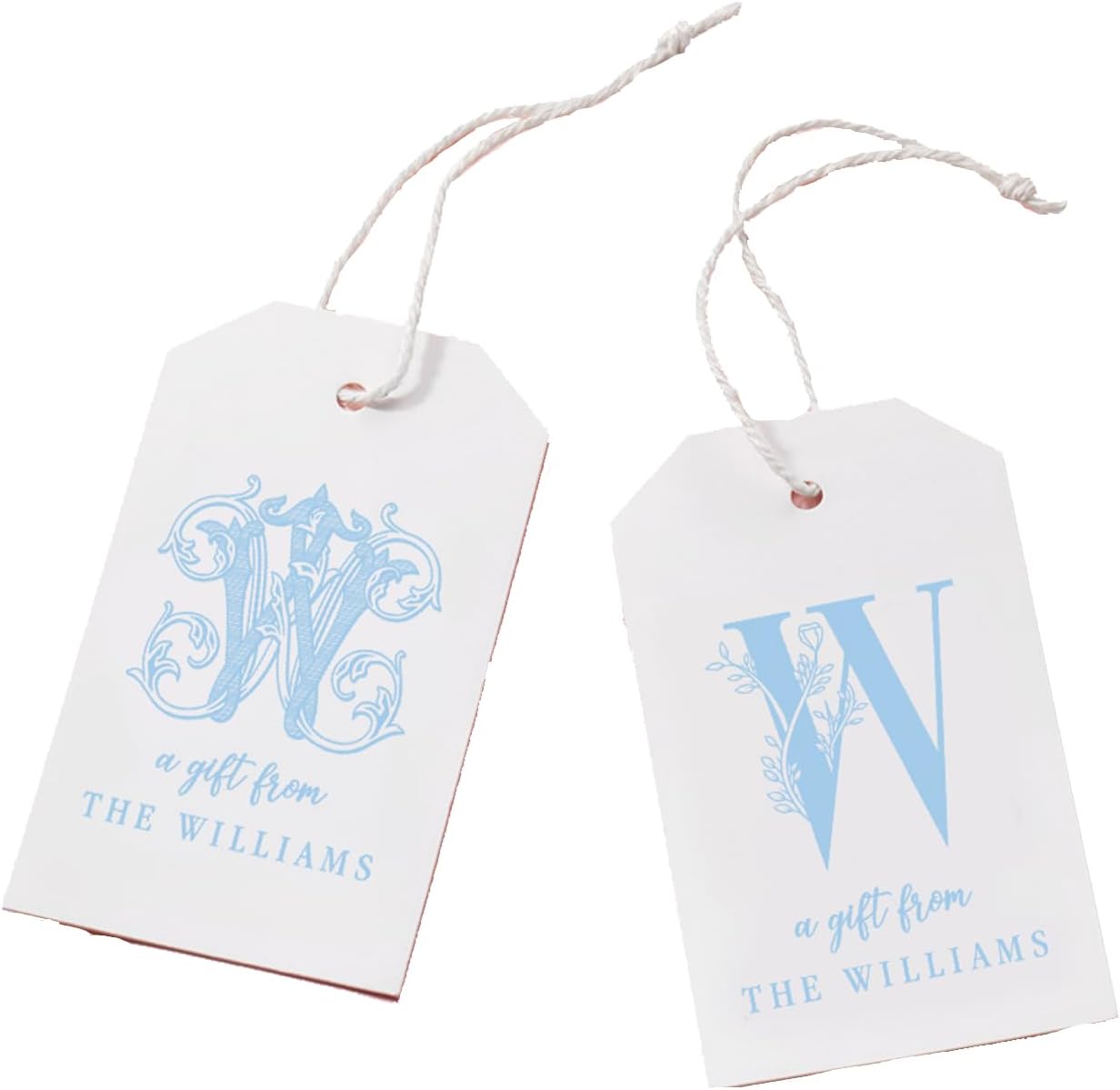 callie Personalized Monogrammed Gift Tags with String Attached, Custom Name White Paper Gift Tags for Wedding Favors, Birthday, Bridal Shower, 24PCS