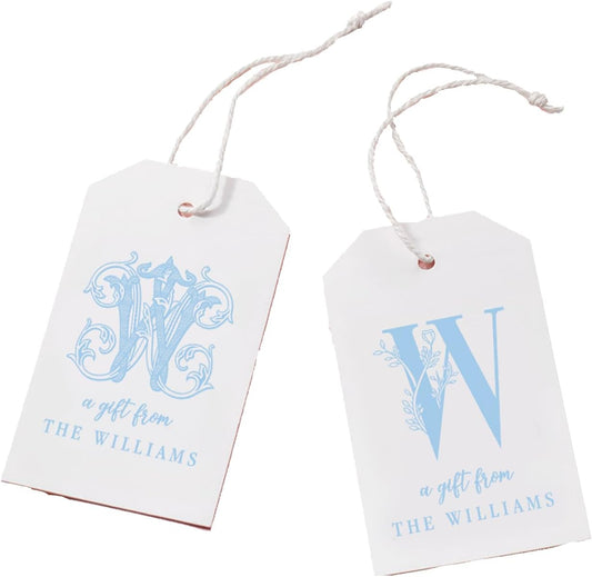 callie Personalized Monogrammed Gift Tags with String Attached, Custom Name White Paper Gift Tags for Wedding Favors, Birthday, Bridal Shower, 24PCS