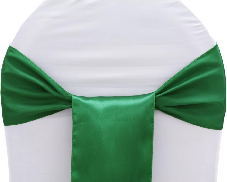 MDS Pack of 150 PCS Satin Chair Sashes Charmeuse Sateen Dining Chair Bows Ribbon Ties Back Sash for Wedding Party Birthday Home Hotel Restaurant Banquet Decoration (7 x 108 Inch, Green)