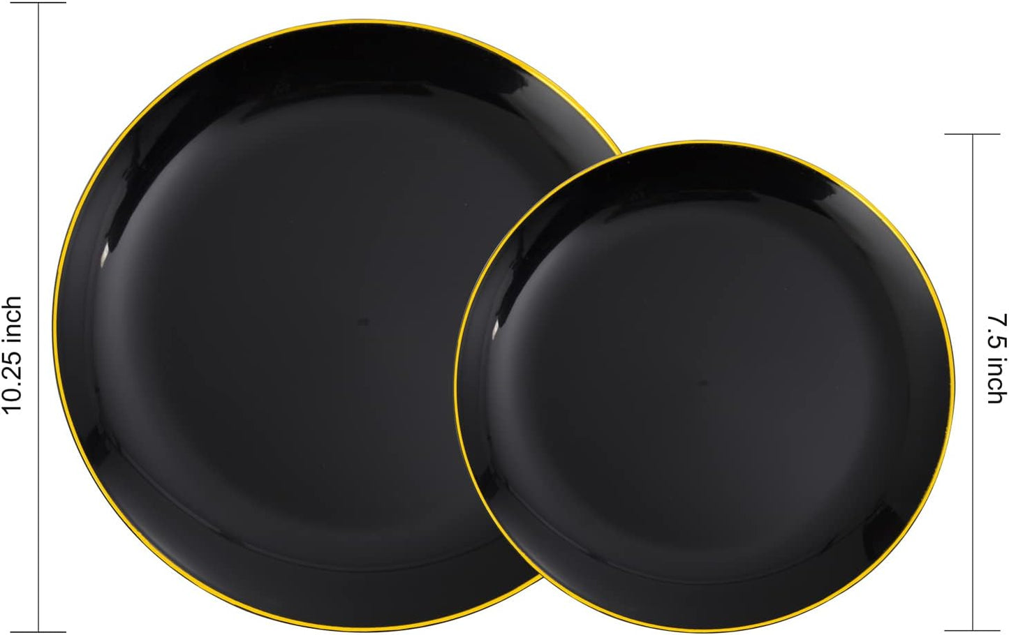 KIRE 60PCS Black Plastic Plates - Black Disposable Plates with Gold Rim for Halloween Party/Graduation - Include 30Pcs 10.25inch for Dinner and 30Pcs 7.5inch for Dessert