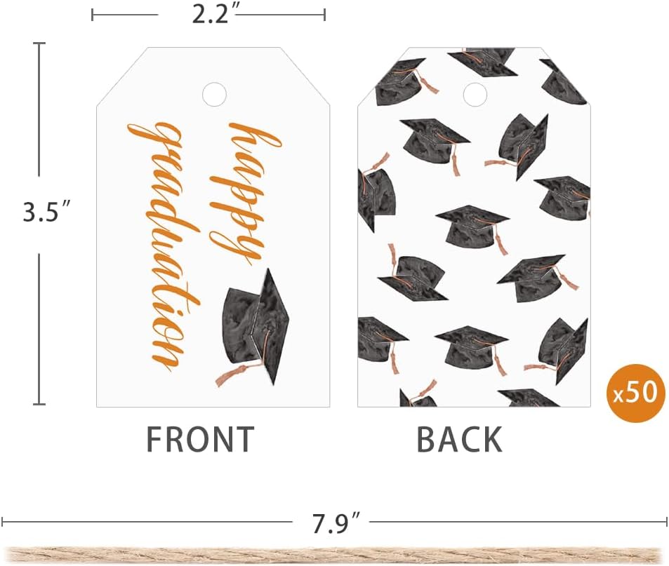 50 Pcs Graduation Gift Tags, Congrats Grad Party Favors Gift Tags for High School or Happy College Graduation Party Decoration Supplies (Orange, 2.2 * 3.5)