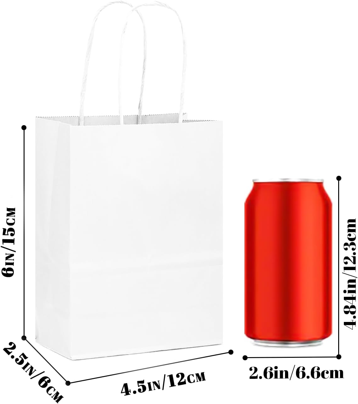 Bakepacker 100 Pcs White Mini Paper Gift Bags with Handles 6"x4.5"x2.5" Party Favor Bags Multiple Uses (Mini size)