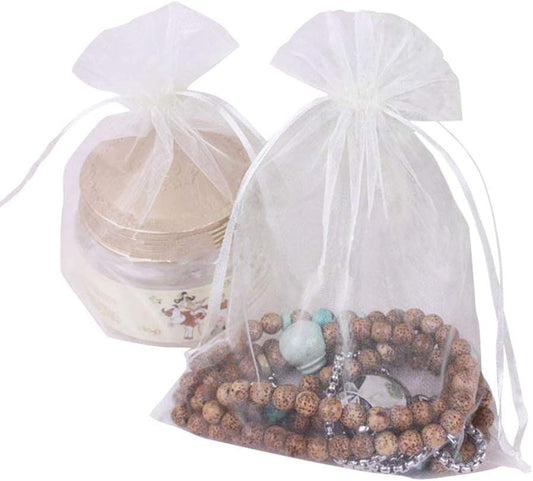 Wudygirl 100pcs Drawstring Organza Bags 5 x 7 Inch Ivory Packaging Seashell Pin Jewelry Lipstick Pouches Baby Shower Party Wedding Favor Decoration Cookies Candy Favor Bags(Ivory 5x7'')