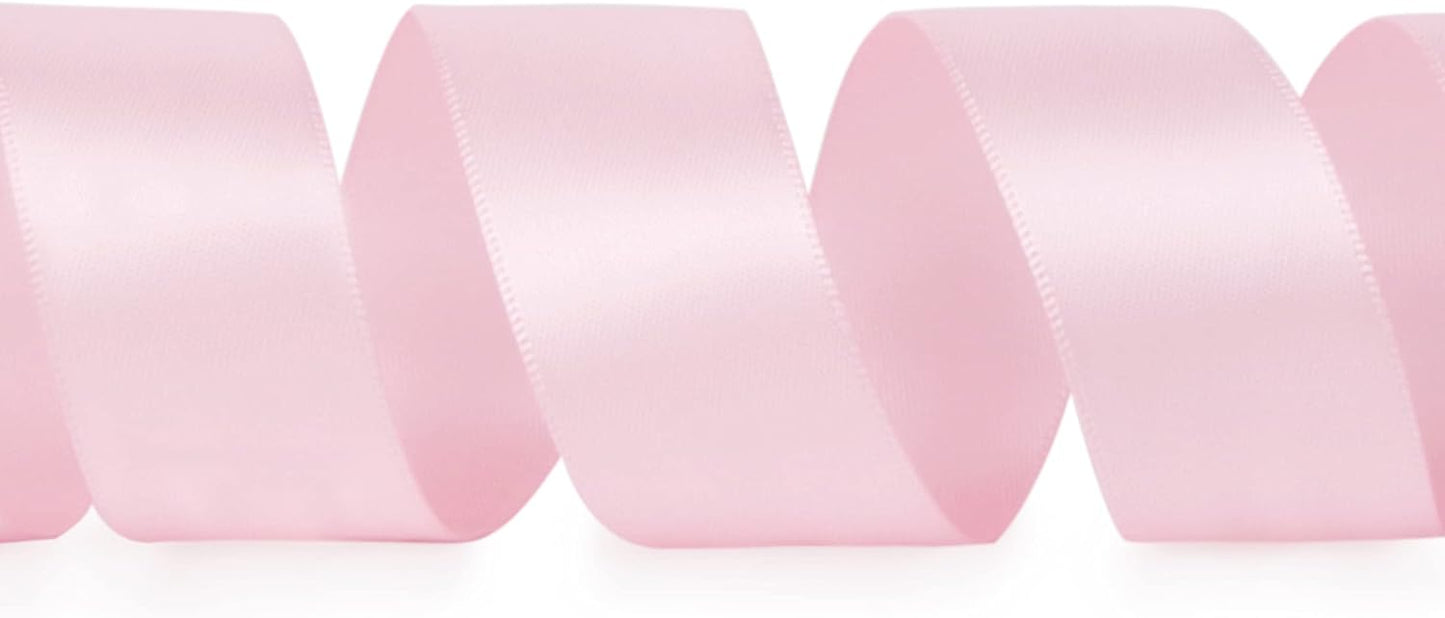 Ribbli Double Faced Light Pink Baby Pink Satin Ribbon,1” x Continuous 25 Yards,Use for Bows Bouquet,Gift Wrapping,Baby Shower,Floral Arrangement