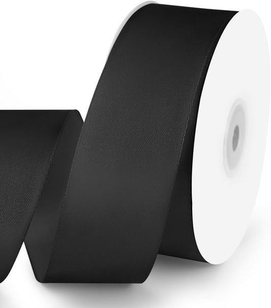 KMER LIFE 1-1/2" Wide x 50 Yards Black Single Faced Polyester Satin Ribbon, Black Satin Ribbon Perfect for Wedding Decor, Wreath, Crafts, Gift Wrapping & Other Projects (Black)