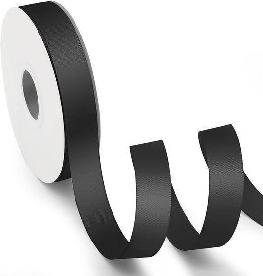 KMER LIFE 5/8 inch x 25 Yards Double Faced Polyester Black Satin Ribbon, Perfect for Gift Wrapping Very Suitable for Weddings Party Hair Bow Invitation Decorations and More